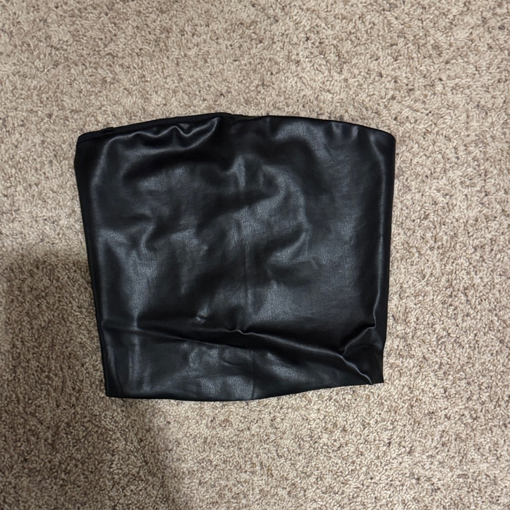 SKIMS Black Faux Leather Bandeau Onyx
